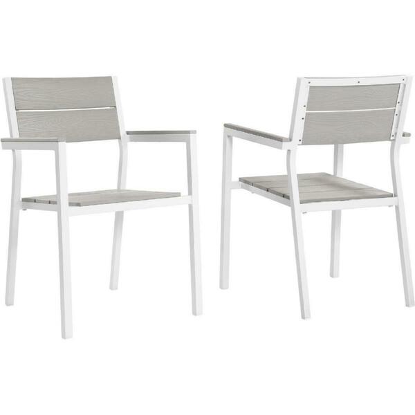 Primewir Maine Outdoor Patio Armchair Dining Chair White Metal & Light Gray plywood, 2PK EEI-1739-WHI-LGR-SET